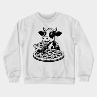 Cow eating Pizza Black & White Crewneck Sweatshirt